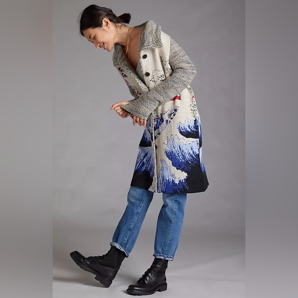 Anthropologie Ocean Funnel Neck Sweater Coat medium $380 boho bohemian - Picture 3 of 11